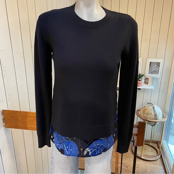 Jason Wu sweater long sleeve crewneck floral wool blue extra small - Picture 1 of 4